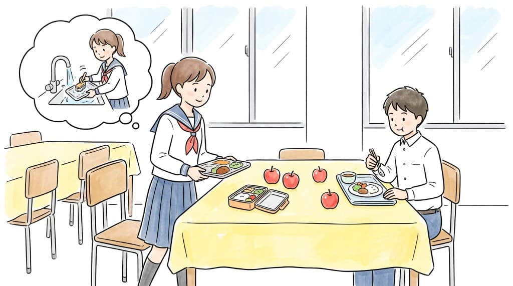 給食の場面のイラスト